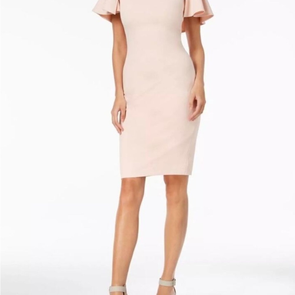 Calvin Klein Blush Pink Flutter-Sleeve Sheath Dress